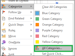 outlook for mac shortcut for categories